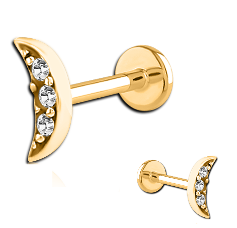 Gold PVD Internal Threaded Jewelled Cresent Labret